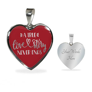 A True Love Story Never Ends Red Heart Shaped Pendant Stainless Steel or 18K Gold Plated