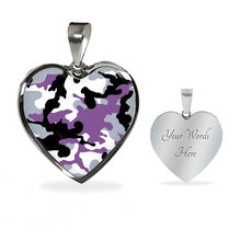 Load image into Gallery viewer, Purple, Gray, Black and White Camouflage Heart Shaped Stainless Steel Pendant Necklace
