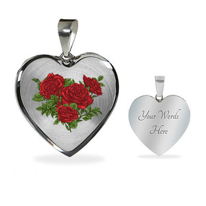 Roses On Stainless Steel Heart Shaped Pendant Gift Set