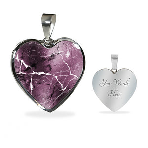 Mauve Marble Design On Stainless Steel Heart Shaped Pendant Necklace