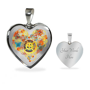 Steampunk Heart With Gears and Butterflies Pendant