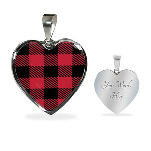 Red Buffalo Plaid Heart Pendant Necklace Stainless Steel
