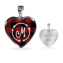 Load image into Gallery viewer, M Monogram Buffalo Plaid Heart Shaped Pendant Red and Black
