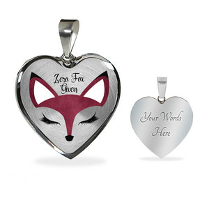 Zero Fox Given Burgundy Pretty Fox Heart Shaped Pendant and Necklace in Silver or Gold