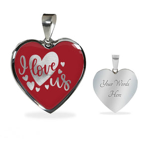 I Love Us Red Heart Shaped 18K Gold or Stainless Steel Pendant Necklace With Chain and Gift Box