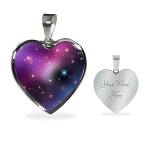Pink, Purple and Blue Galaxy Stainless Steel Heart Shaped Pendant Necklace Gift Box