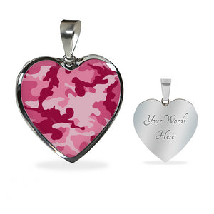Pink Camouflage Heart Shaped Stainless Steel Pendant Necklace