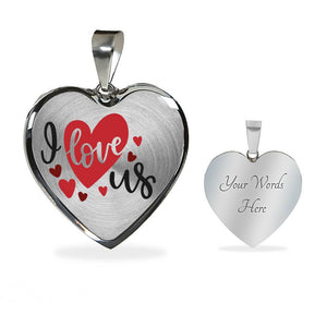 I Love Us Heart Shaped Pendant In 18K Gold or Stainless Steel With Chain and Gift Box