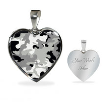 Load image into Gallery viewer, Gray Black and White Camouflage Heart Shaped Stainless Steel Pendant Necklace
