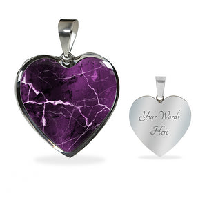 Purple Marble Heart Shaped Stainless Steel Pendant Necklace Gift Set