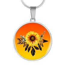 Load image into Gallery viewer, Sunflower Dreamcatcher on Orange and Yellow Ombre Round Circle Pendant Necklace Jewelry Gift Set
