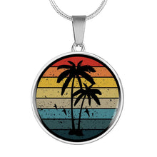 Load image into Gallery viewer, Retro Sunset With Palm Trees and Seagulls Circle Pendant Stainless Steel Necklace With Gift Box

