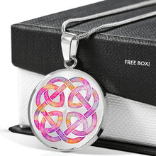 Load image into Gallery viewer, Pink Watercolor Celtic Knotwork Knot Necklace Pendant
