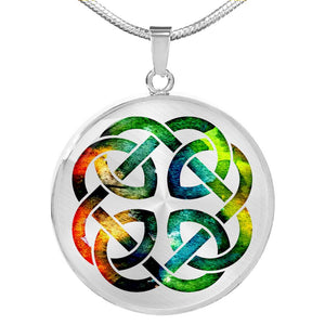 Colorful Watercolor Celtic Knot Necklace Knotwork Pendant