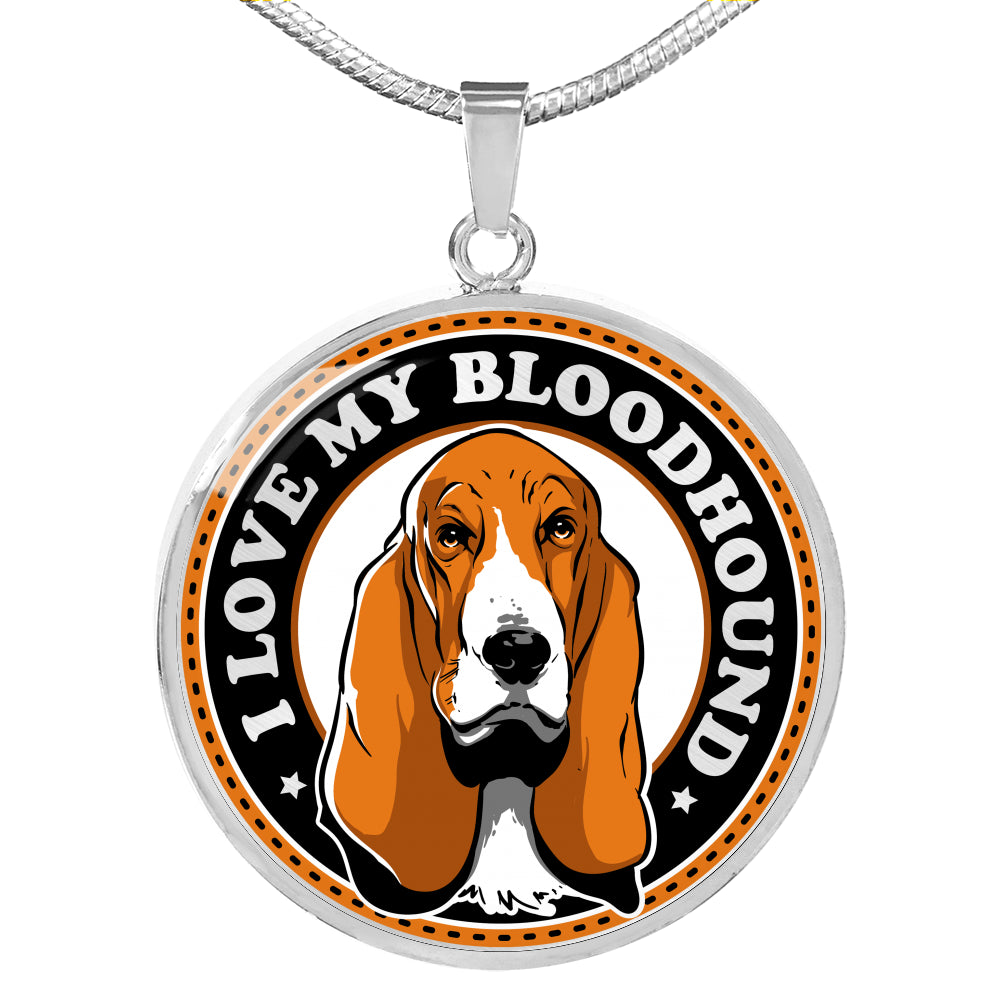 I Love My Bloodhound Circle Round Pendant Necklace With Gift Box