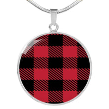 Load image into Gallery viewer, Red Buffalo Plaid Circle Pendant Necklace silver Stainless Steel Optional Engraving on Back
