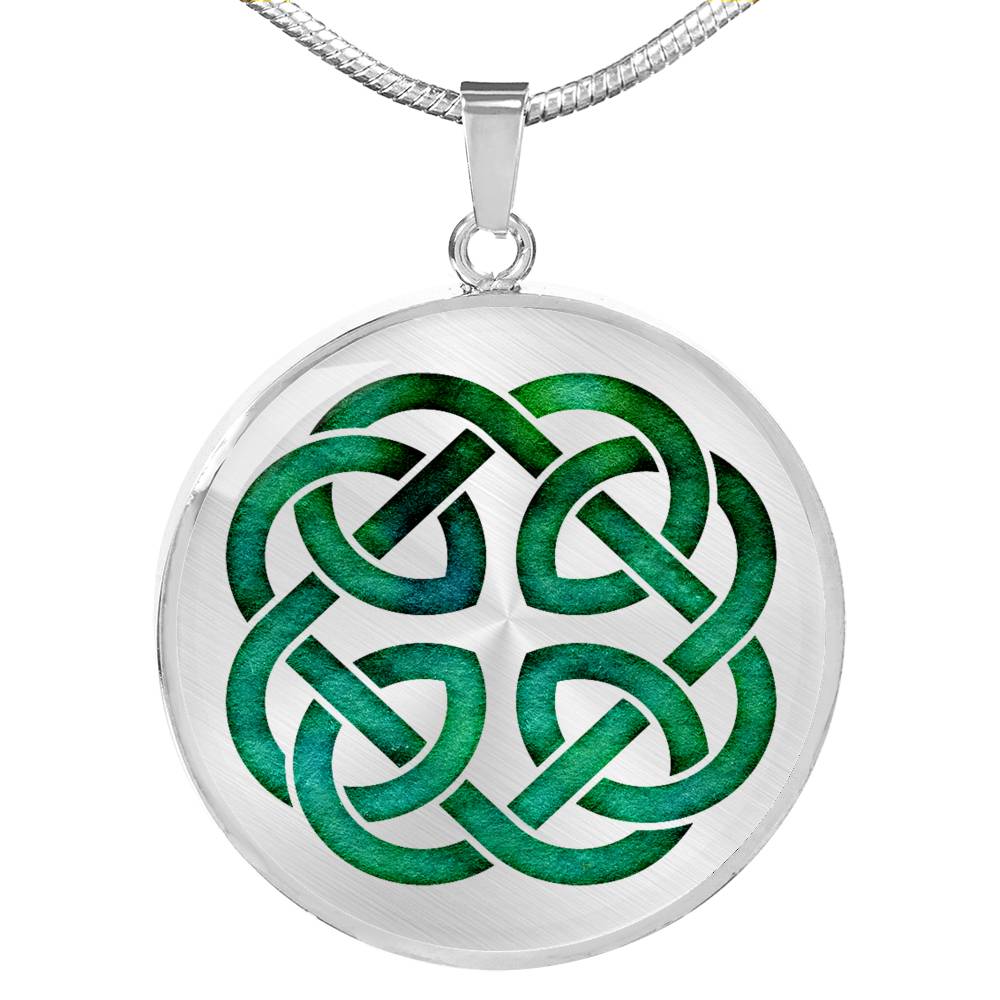 Green Watercolor Celtic Knot Pendant Necklace Knotwork