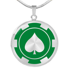 Load image into Gallery viewer, Poker Chip Green Necklace Pendant Stainless Steel With Optional 18K Gold Finish Gift Set Casino Gambling Token
