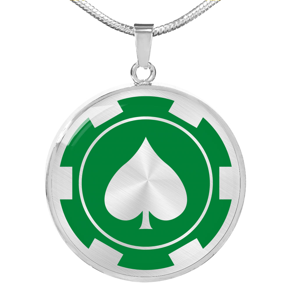 Poker Chip Green Necklace Pendant Stainless Steel With Optional 18K Gold Finish Gift Set Casino Gambling Token