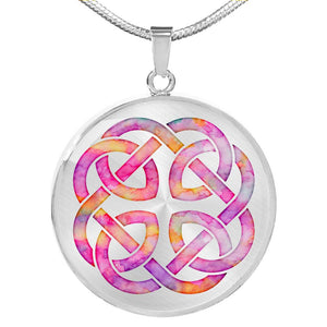 Pink Watercolor Celtic Knotwork Knot Necklace Pendant