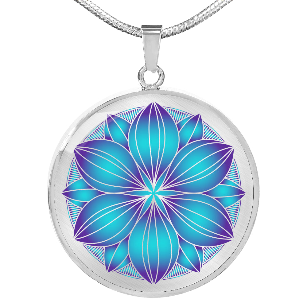 Teal and Purple Mandala Ethnic Boho Necklace Pendant Gift Set In Stainless Steel