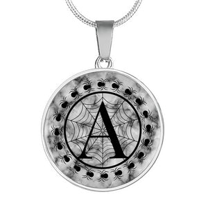 Spider Monogram on Gray Faux Marble Jewelry Stainless Steel Round Pendant Necklace With Chain and Gift Box