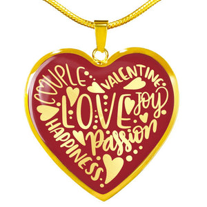 Love Words Valentine Heart Shaped Pendant With Chain and Gift Box