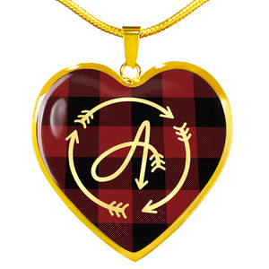 Arrow Monogram Buffalo Plaid Heart Jewelry Heart Shaped Pendant Necklace With Chain and Gift Box