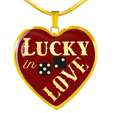 Load image into Gallery viewer, Lucky In Love Black and Red Heart Shaped Pendant Necklace In Stainless or 18K Gold Plated
