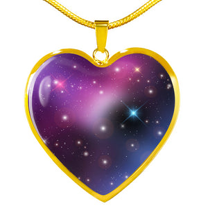 Pink, Purple and Blue Galaxy Stainless Steel Heart Shaped Pendant Necklace Gift Box