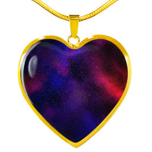 Load image into Gallery viewer, Red Purple and Blue Galaxy Nebula Space Heart Shaped Stainless Steel Pendant Necklace Gift Set
