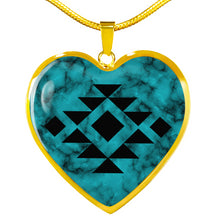 Load image into Gallery viewer, Tribal Design Jewelry on Turquoise Faux Stone Stainless Steel Heart Shaped Pendant Necklace With Chain and Gift Box
