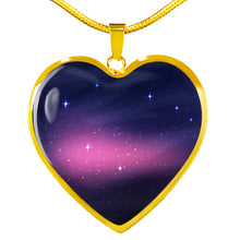 Load image into Gallery viewer, Pink and Blue Galaxy Nebula Stainless Steel Heart Shaped Pendant Necklace Gift Set
