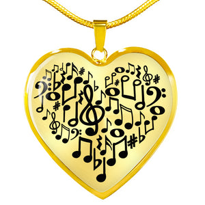 Music Notes Heart Shaped Pendant In Silver or Gold Finish