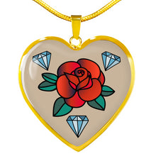 Load image into Gallery viewer, Rose Tattoo Old School Vintage Style Heart Shaped Pendant Necklace
