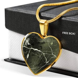 Green Marble Design On Stainless Steel Heart Shaped Pendant