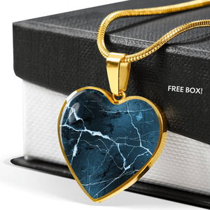 Dark Blue Marble Style Design On Heart Shaped Stainless Steel Pendant