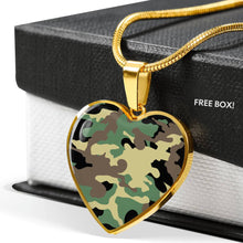 Load image into Gallery viewer, Green, Brown, Black and Tan Camouflage Heart Pendant Necklace Stainless Steel

