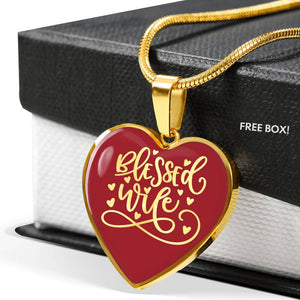 Blessed Wife Red Heart Pendant 18K Gold or Stainless Steel With Chain and Gift Box