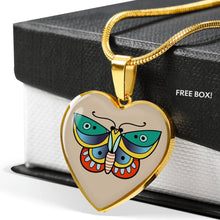 Load image into Gallery viewer, Butterfly Old School Vintage Traditional Tattoo Heart Shaped Pendant Necklace
