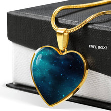 Load image into Gallery viewer, Teal and Blue Galaxy Design On Stainless Steel Heart Pendant Necklace
