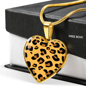 Leopard Print Pendant Necklace Heart Shaped