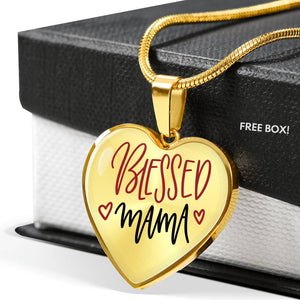 Blessed Mama Pendant Necklace Heart Shaped Stainless Steel or 18K gold with gift box