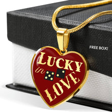Load image into Gallery viewer, Lucky In Love Black and Red Heart Shaped Pendant Necklace In Stainless or 18K Gold Plated
