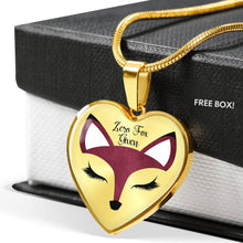 Load image into Gallery viewer, Zero Fox Given Burgundy Pretty Fox Heart Shaped Pendant and Necklace in Silver or Gold

