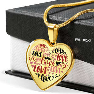 Love Words Heart Shaped Pendant In 18k Gold or Stainless Steel With Necklace and Gift Box
