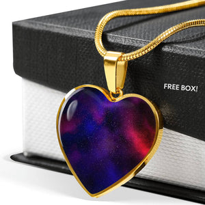 Red Purple and Blue Galaxy Nebula Space Heart Shaped Stainless Steel Pendant Necklace Gift Set