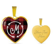 Load image into Gallery viewer, M Monogram Buffalo Plaid Heart Shaped Pendant Red and Black
