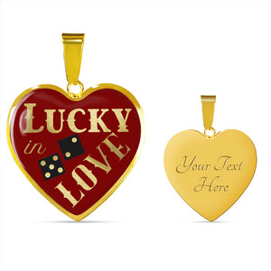 Lucky In Love Dice Red and Black Heart Shaped Pendant Stainless Steel or 18K Gold Finish Necklace Gift Set