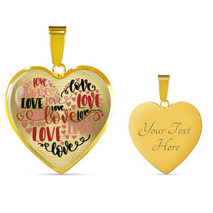 Love Words Heart Shaped Pendant In 18k Gold or Stainless Steel With Necklace and Gift Box